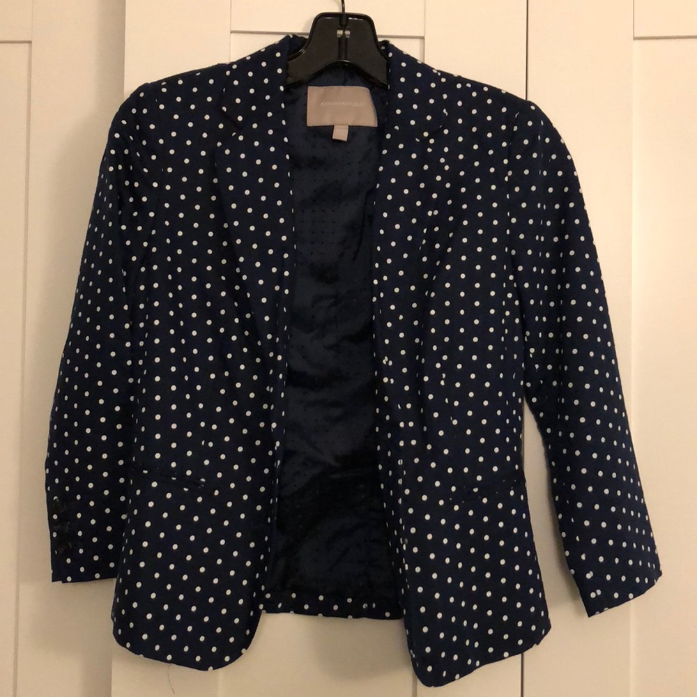 Banana Republic Linen Navy Polka Dot Blazer 00P